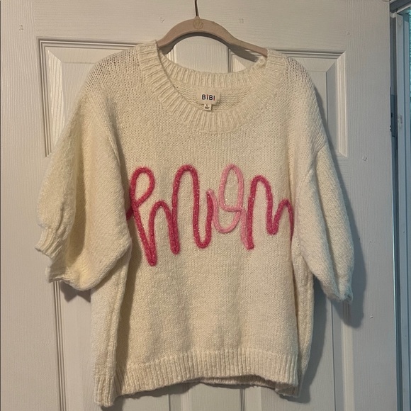 BiBi Sweaters - BiBi Cream Sweater with Pink Design